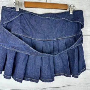 Cider Womens size Large Denim Ruffle Hem Micro Mini Skort Skirt thumbnail 3
