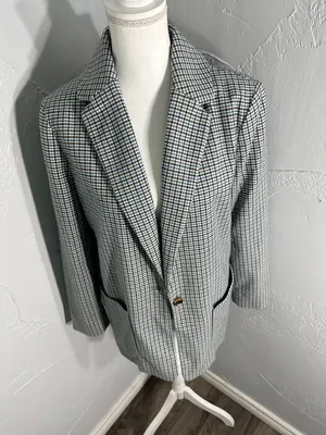 a new day Plaid Single-Button Blazer in Blue and Black. thumbnail 8