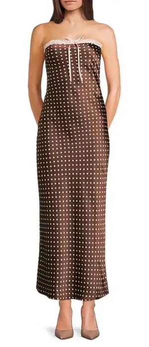 Jessica Simpson Polka Dot Front Tie Strapless Dress size Sbrown/white thumbnail 1