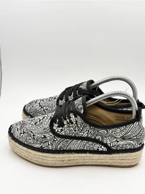 Catisa Black & White Paisley Espadrille Lace-Up Flats Size 37 / US 6.5 thumbnail 4