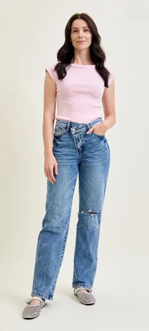 Judy Blue Distressed Dad Jeans thumbnail 1