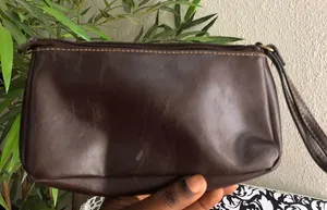 Chocolate brown vegan leather wristlet wallet purse zippered organizer. thumbnail 2