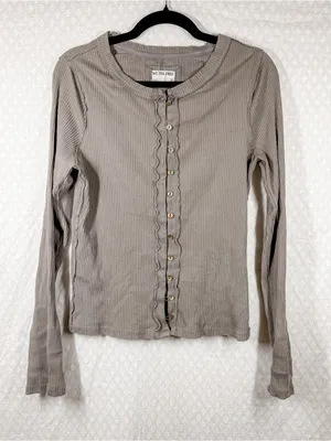 Free People We The Free Green It’s On Cardi Ribbed Button Down Cardigan thumbnail 2