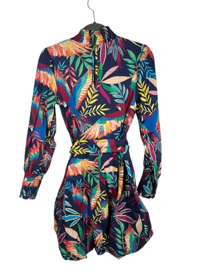 FARM Rio for Anthropologie Aves‎ Mini Dress Tropical Parrot Print Belted Size XS thumbnail 4