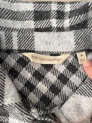 Soft Surroundings Paramour Plaid Grey Long Sleeve Tunic Button Down Top thumbnail 3