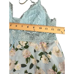 VICTORIA'S SECRET Blue LACE SATIN CAMI Pajama Babydoll S Lounge SET FLORAL I19-1 thumbnail 7