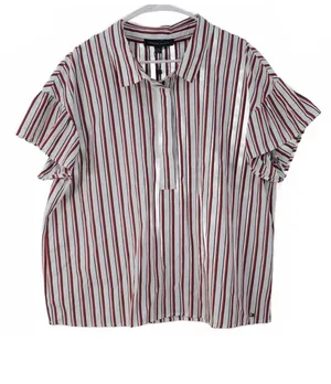 Tommy Hilfiger Striped Ruffle Short Sleeve Blouse Plus Size XXL thumbnail 1