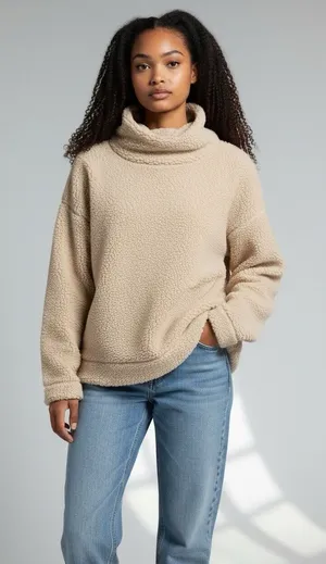 TUCKERNUCK Tan Teddy Fleece Rollins Pullover Medium Long‎ Sleeve Oversize Pile thumbnail 1