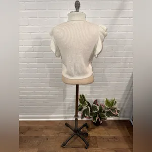 Elegant Off-White/Ivory Cable Knit Ruffle Sleeve Turtleneck Sweater thumbnail 7