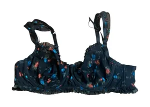 Torrid Curve size 2 2x black floral lace bra ruffle lingerie red blue underwire thumbnail 1