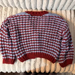 Altar’d State Chunky Knit Cropped Cardigan Blue Burgundy | NWT |‎ M thumbnail 3