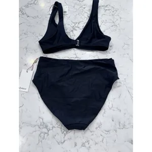 NWT Quince Black Italian Plunge Bikini Top & High Rise Bottoms Size Small thumbnail 2