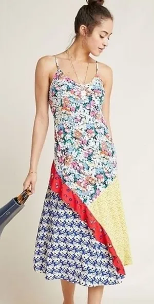 ANTHROPOLOGIE Colloquial Bias Conversations 52 of 52 Midi Slip Patchwork Medium thumbnail 1