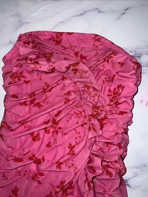 Wild Fable Pink Floral Ruffle Strapless Mini Dress thumbnail 7