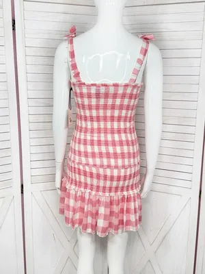 Sincerely Jules Gingham‎ Check Smocked Ruffle Mini Dress Red White Medium Preppy thumbnail 5