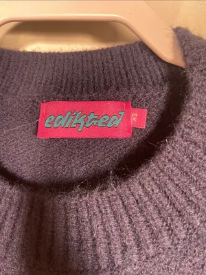 Edikted Womens Navy Blue Magic 8 Ball Crewneck Sweater Oversized Xs thumbnail 3