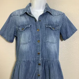 Oasis Blue Denim Retro Button Up Western Cowgirl Country Casual Dress Sz‎ 8 thumbnail 2