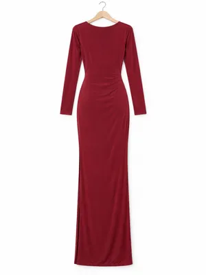 Whimsigoth Windsor bodycon knit floor length gown high slit vampire core small thumbnail 3