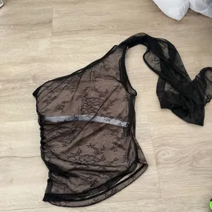 Black Lace Handmade Scarf One Shoulder Top Floral thumbnail 5