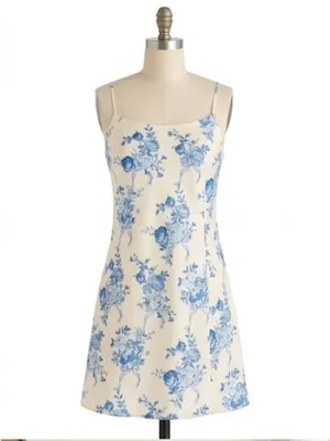 ALTAR’D State Blue White Floral Bow Adjustable Strap Mini Dress L thumbnail 3