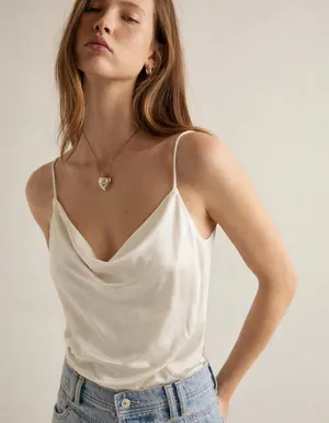 Altar’d State Satin Cowl Neck Bodysuit Cream Size L Elegant Minimal NWOT thumbnail 1