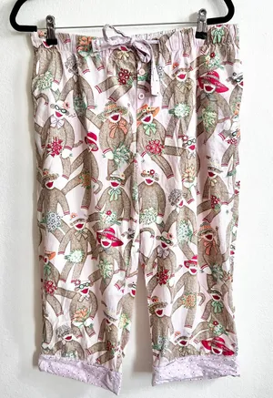 Nick &‎ Nora Pajama Pants Short Sock Monkey Lounge Wear PJ Bottoms Small thumbnail 1