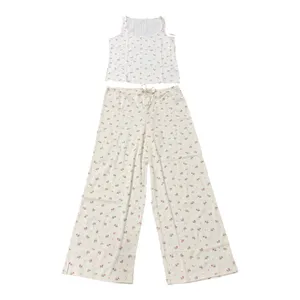 Gap Women’s Pajama Set, Wide Leg Pants And Tank Top, Cream Pink, Size Large, NEW thumbnail 2
