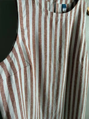 Old Navy Linen Blend Striped Shift Dress XL Tan White Sleeveless Mini thumbnail 4
