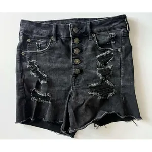 American Eagle • Distressed Washed Black Button Fly Super High Rise Shorties thumbnail 1