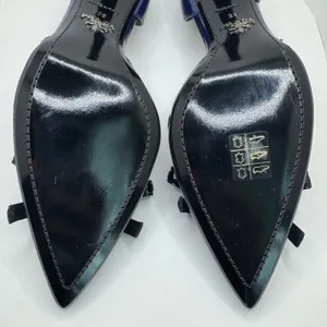 Prada Vintage 2000s Navy Patent Leather Bow D’Orsay Heels Italy 38 New with Box thumbnail 11