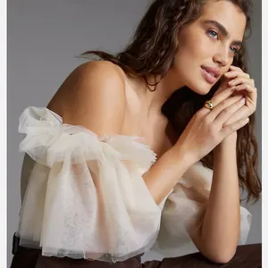 Anthropologie Sunday In Brooklyn Tulle Off The Shoulder Blouse Top Ivory Xl thumbnail 5
