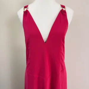 Abercrombie Fitch Dipped-Waist Hardware Maxi Dress Magenta Tie-Back Size XL thumbnail 12