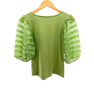 Dolan Anthropologie Ruffle Puff Sleeve Top Pullover Ribbed Knit Fairy Whimsy‎ M thumbnail 6