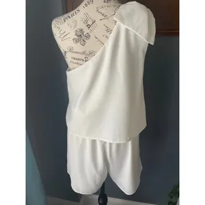 Entro White One Shoulder Bow Romper Popover Layered Jumpsuit R13606 Large thumbnail 2