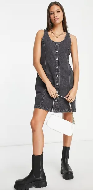 NWT Levi’s Y2K Black Acid Wash Denim Dress Women's Small Button Front Sleeveless thumbnail 1