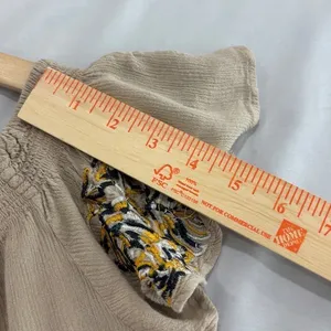 Free People Embroidered Wide Leg Jumpsuit Taupe Beige Boho Smocked Small thumbnail 9