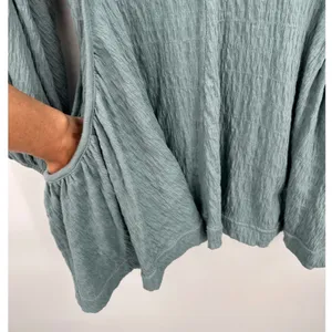 Free People‎ Beach Teal Textured Gauze Balloon Sleeve Mini Dress Tunic Coverup S thumbnail 4