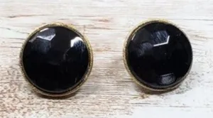 Vintage Clip On Earrings - Black Gem with Facets With A Gold Tone Halo thumbnail 1
