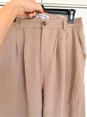 Reformation Mason Wide-Leg‎ High-Rise Trousers Pants in Beige Tan Size 8 thumbnail 9