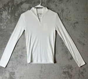 Vince Half Zip Mock Neck Pullover Optic White Small Cotton Modal Long Sleeve New thumbnail 1