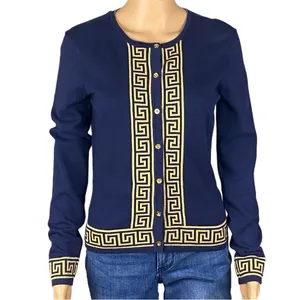 LILLY PULITZER Navy & Gold Greek Key Keane Cardigan Sweater Buttons Small thumbnail 2