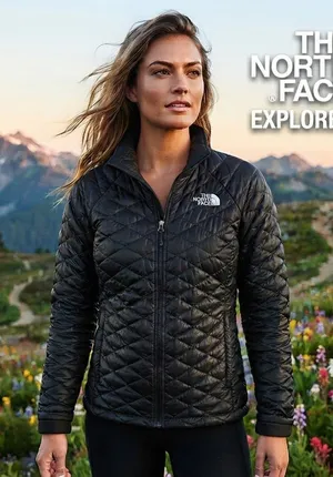 The North Face Med ThermoBall Quilted Jacket Black Floral Lining Full Zip Womens thumbnail 1