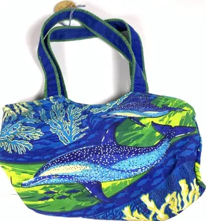 Guy Harvey Dolphin Sequin Tote Bag Blue Green Beach Resort Ocean Coral 14x10 thumbnail 2