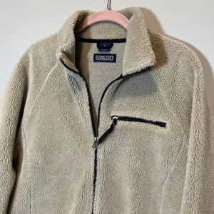 Lands End Vintage Sherpa Fleece Jacket Medium‎ Beige Full Zip thumbnail 2