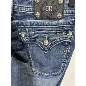 Miss Me Wide‎ Leg Jeans Womens 31 Blue Embellished Flap Pocket Y2K JS5148W4 thumbnail 3