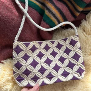 Vintage patchwork cathedral point quilt Shoulder Bag purple handmade purse thumbnail 2