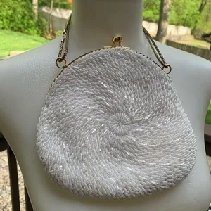 Vintage MAGID White Beaded Purse Art Deco Gold Chain Strap 6x7 Formal Wedding thumbnail 1