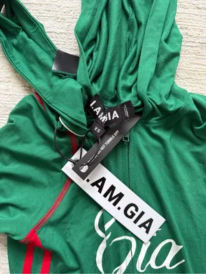 I.AM.GIA Green Zip-Front Crop Hoodie & Flared Track Pants (Size XS) thumbnail 4