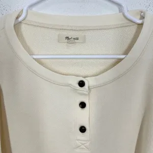 Madewell Cream Puff Sleeve Henley Sweatshirt Pullover‎ Top Womens Size L thumbnail 4