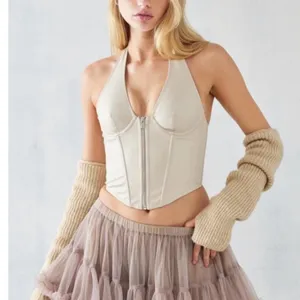 Urban Outfitters Out From Under Cream Faux Leather Halter Corset Top Size M thumbnail 1